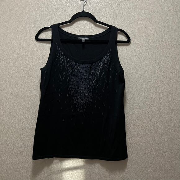 Eileen Fisher Black Sequin Neck 100% Wool Sleeveless Basic Tank Top Size Small - Picture 2 of 6